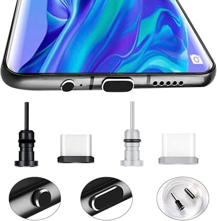 2 paria puhelimen pölysuojia, pölysuoja USB-C-liittimelle