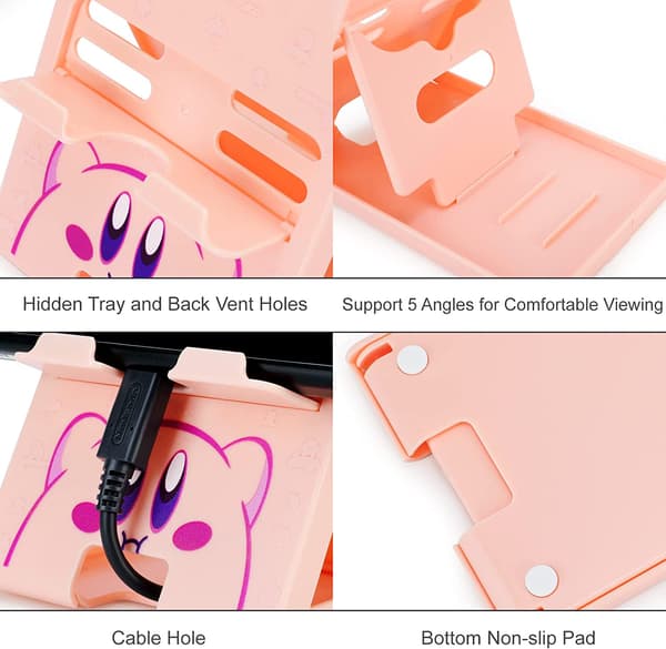 Söt Switch-Stativ för Nintendo, Rosa Kawaii Anime Switch Lite Stativ, Justerbart Vikbart Bärbart Kompakt Spelhållare
