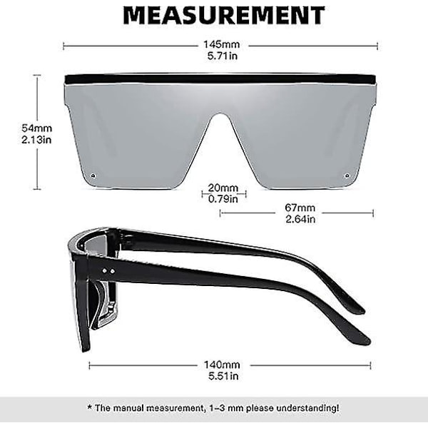Överdimensionerade fyrkantiga solglasögon Fashion Siamese Lens Style Flat Top Shield Shades Unisex C3