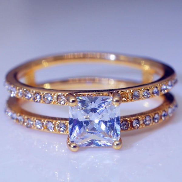 Kvinners Ring Dobbelt Lag Kvadratisk Rhinestone Smykker Mote Utseende Utsøkt Finger Ring For Bryllup US 11