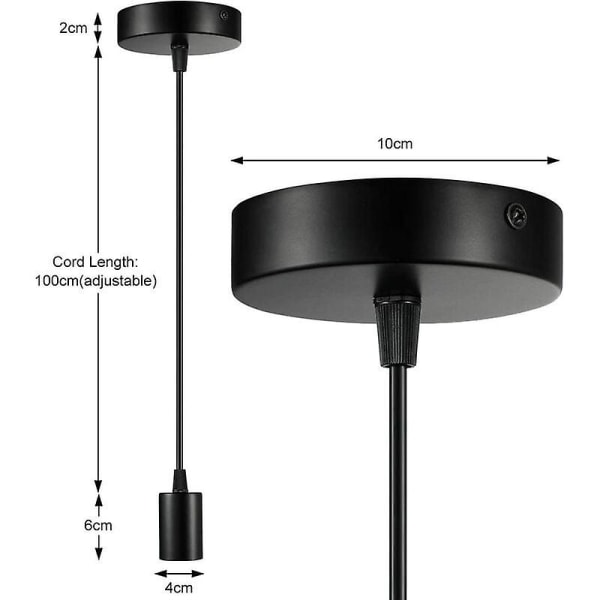 Metal Pendellampe, E27 Fatning Med Kabel, 100cm Pendul Kabel, Ophængningskabel, Ideel Til Loftbelysning, Sort