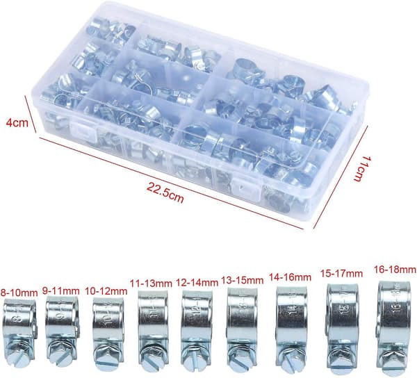 135-pack slangklämmor, zinkpläterade, 8-18 mm