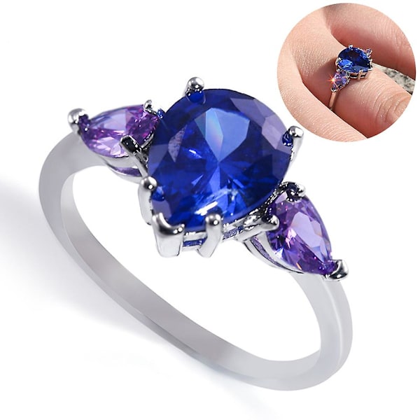 Mode Kvinnor Falsk Safir Ametist Finger Ring Bröllop Fest Smycken Present US 9
