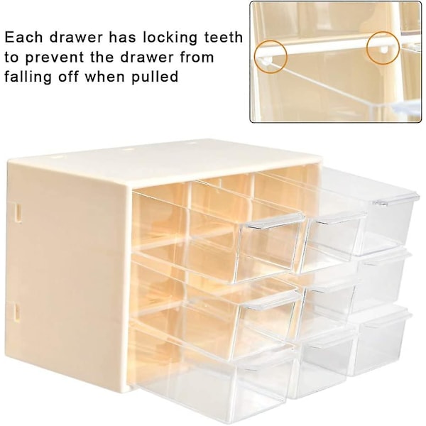 Förvaringslåda med 9 fack för förvaring av smådelar, skruvar, DIY-verktyg, 3-vånings vit arrangör med transparenta lådor