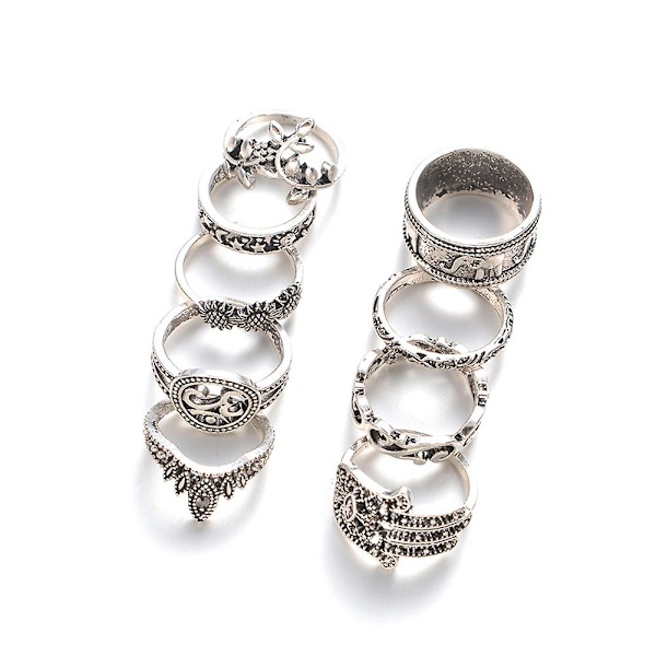 9 stk Kvinners Retro Utskjærings Solsikke Hamsa Hand Of Fatima Hule Knuckle Ringer Sett