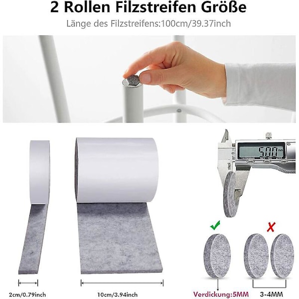 Möbelglidare, Filtglidare, 2 Rullar Självhäftande Filt (100 * 10cm Och 100 * 2cm), Stolsglidare, Glidare För Möbel Och Ditt Trägolv