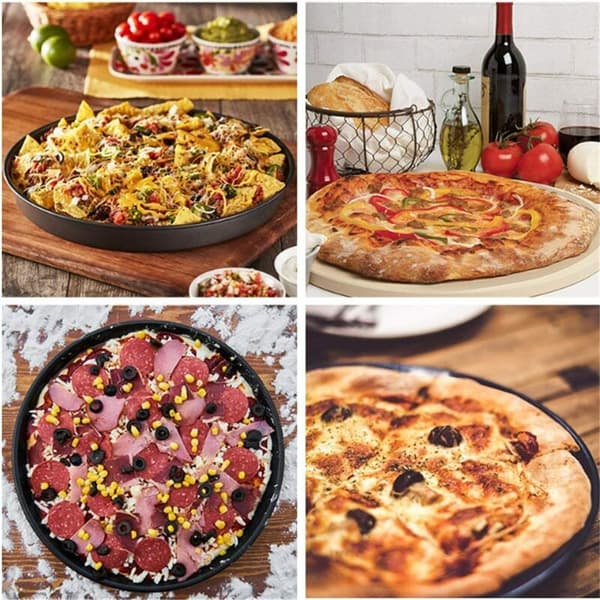 Sæt med 2 runde pizzabageplader, non-stick, til pizzaovn, grill og køkkenudstyr - 22, 9cm, 28cm, sort