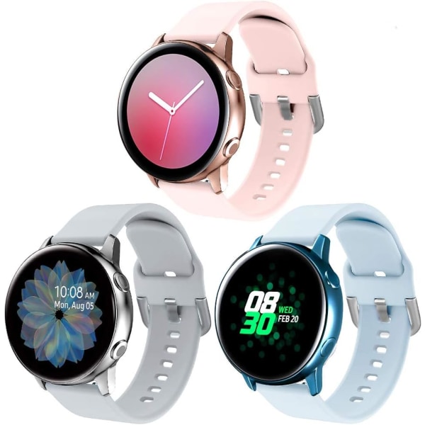 Silikoniranneke, joka on yhteensopiva Samsung Galaxy Watch 3 41 mm rannekkeen / Active 40 mm ranneke / Active 2 ranneke / Galaxy Watch 42 mm rannekkeen, naisten miesten pehmeä silikoni