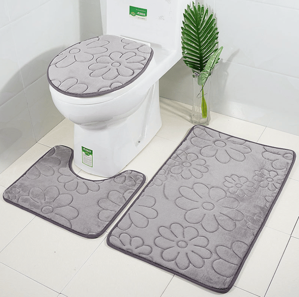 Flonel gulvmåtte, toiletsæde, toiletmåtte, badeværelsesmåtte, tre dele, A04,