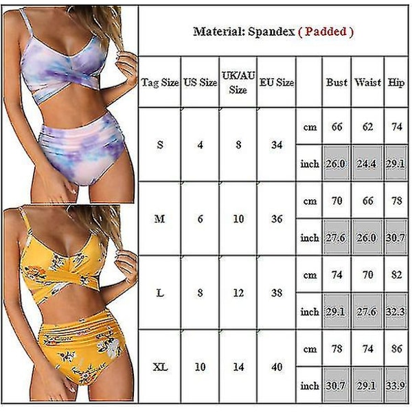 Kvinnors Tie Dye Push Up Padded Bikini Set Hög Midja Baddräkt Strandkläder Multicoloured S