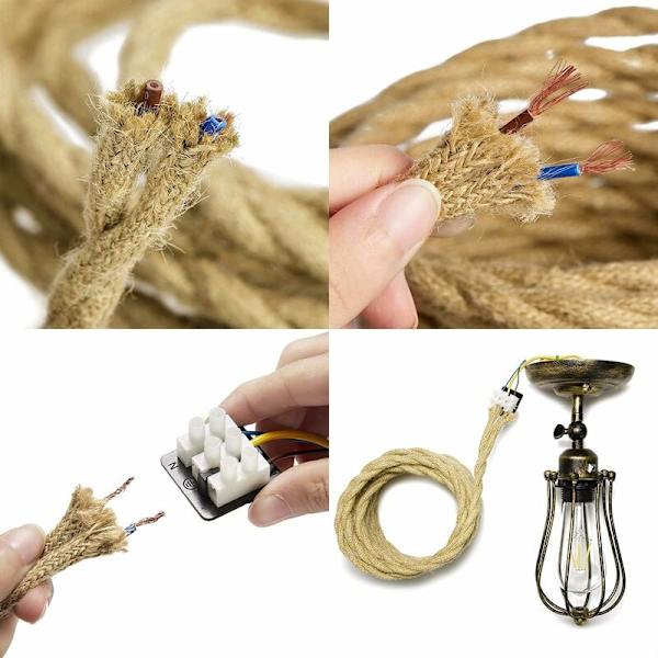 LED-belysning 10m Elektrisk Trådrep, 2-kärnig Linne Vintage Repbelysningskabel Koppartråd Täckta Retro Flätad Indust