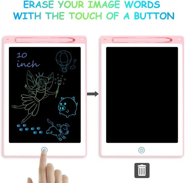 (Pink) Farverig LCD skrivetablet, 10 tommer tegnetablet til børn