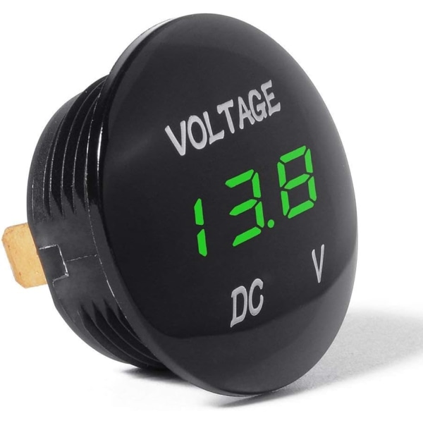 Vattentät voltmeter, rund LED-digital display spänningstestare för bil motorcykel RV lastbil DC 12V-24V - Grön