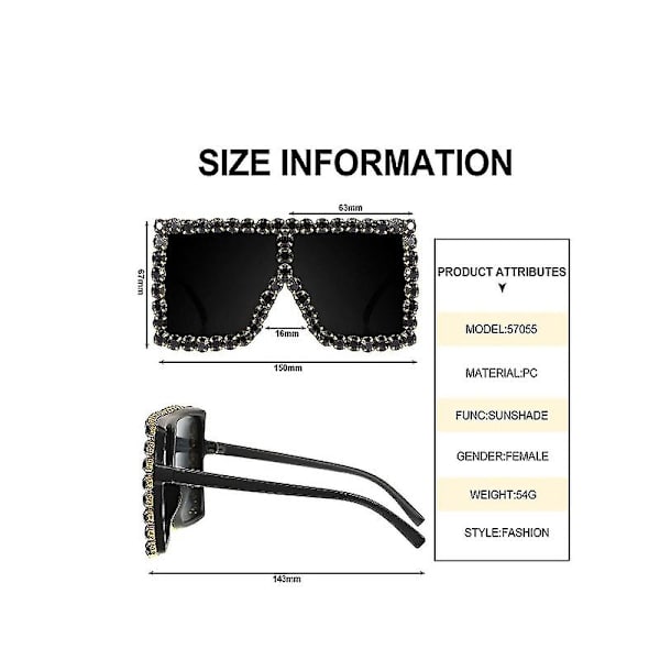 Flate Topp Kvadratiske Krystall Solbriller Unisex Retro Anti-UV Bling Solbriller