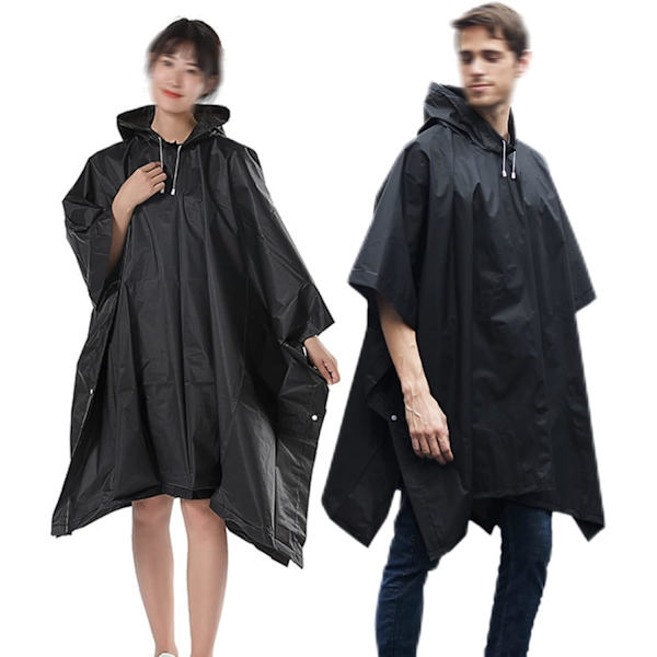 2 stk. Sort Regnponcho, Vandtæt Regnponcho, Regnkappe