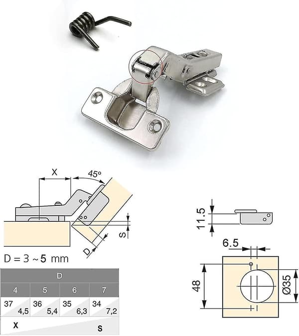 45 Graders Hjørnehængsel 35mm Med Dæmper Til Multi-side Dør Soft Close Hængsler Til Vinklet Foldning