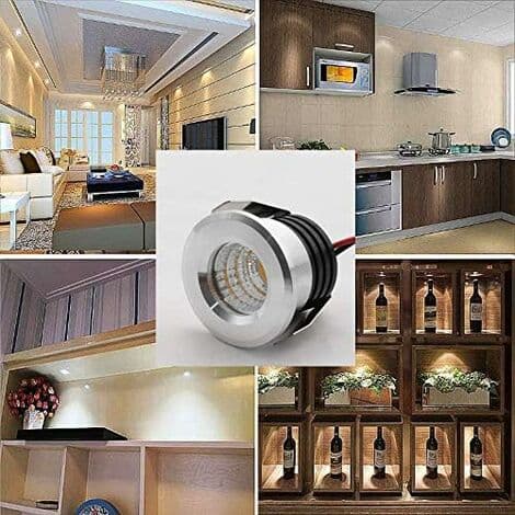 Sett med 4 mini LED-innfelte spotlights, 3 W, varm hvit sølv