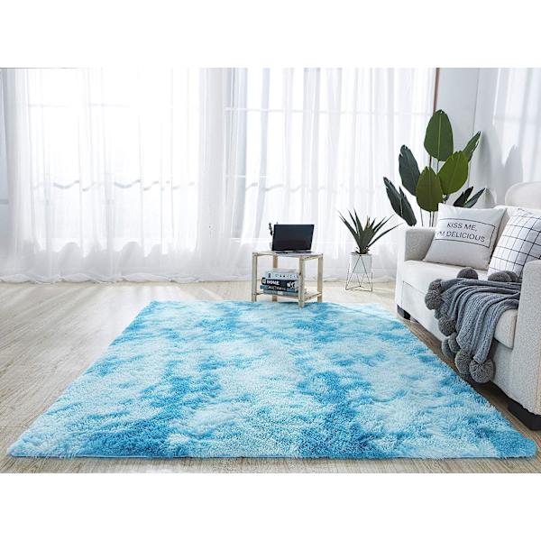 Supermjuk Plyschmatta Fluffig Faux Sammet Moderna Inomhusmattor Fluffig Lång Lugg Pälslook Mysig Sängbordmatta Soffa Matta (Blå 60 x 160cm)