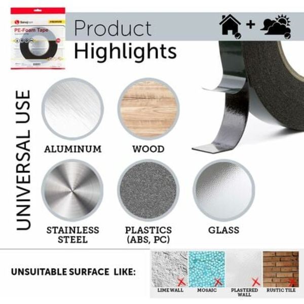 10mm x 10m Heavy Duty Dobbeltsidig Sort Tape (Pakke med 2) Perfekt Tape til Holdbar Montering og Velegnet til Bilindustrien