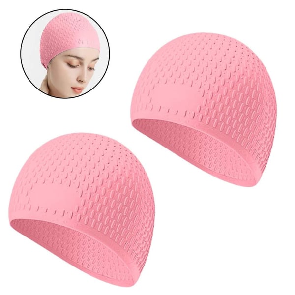 Rosa silikon cap, bekväm cap idealisk för lockigt kort medellångt hår, cap för kvinnor och män, duschmössor Håll frisyr