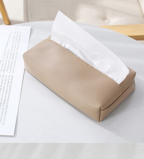 Kreativ beige läder vävnadslåda,