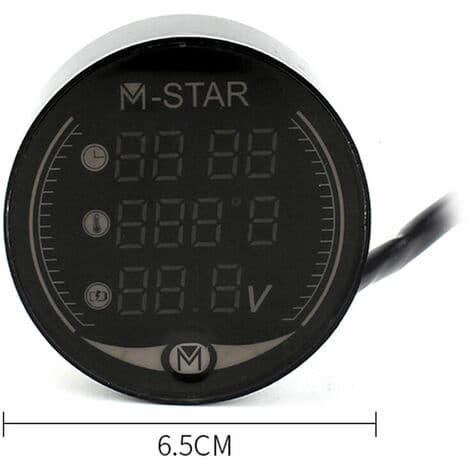 In 1 MTB Voltmeter + Elektronisk Ur + Termometer + Stopur Digital LED Temperatur Spændingstester, Sort