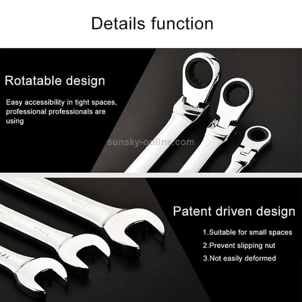 10 mm Torx-spärrnyckel med dubbla ändamål med vinklad öppning (silver)