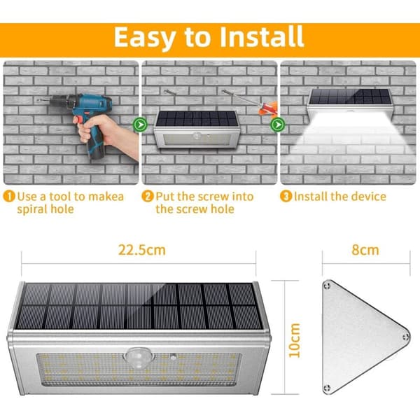 Udendørs solcellelampe, IP65 vandtæt, trådløs, 4500mAh, 46 LED solcelle-spotlight til haven
