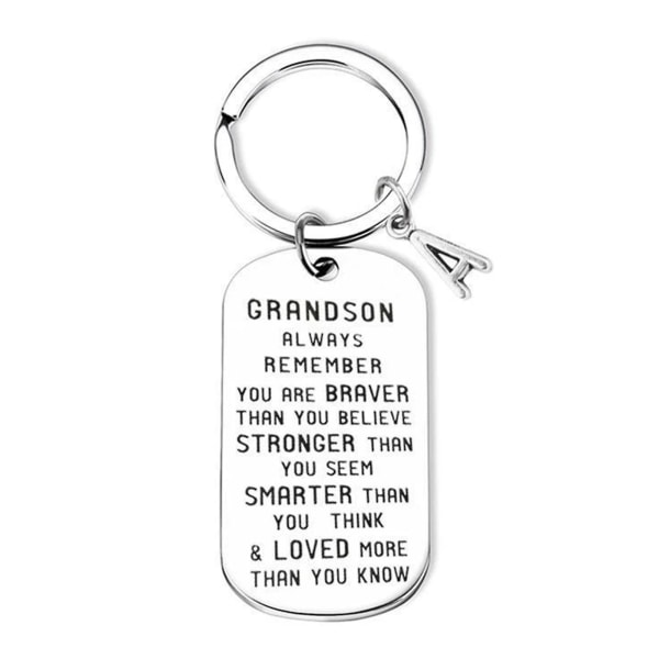 Till mitt barnbarn/barnbarn Presentbokstäver Nyckelring Nyckelring i rostfritt stål SILVER ONE FOR GRANDSON X