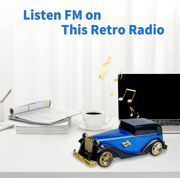 Blå klassisk retro bil trådløs bluetooth højttaler,
