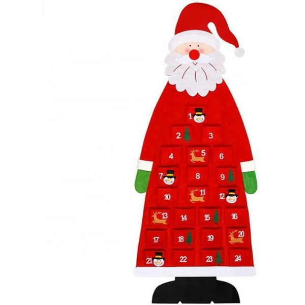 Juladventskalender 3D Tomtefilt adventskalender med 24 dagars fickor Röd julnedräkning