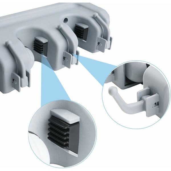 Multifunksjonell svart plastkule for mopp, moppkrokholder, mopp-avløpsstativ - lysegrå 5 kroker 6 kroker, for hjemmet