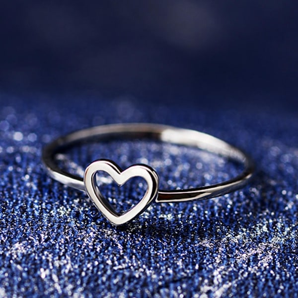 Enkel Hult Hjerte Ring for Kvinner Valentinsdag Frieri Smykkegave Silver US 7
