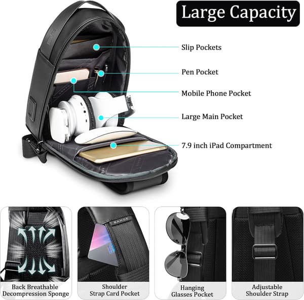 Polyester Kamouflage Sling Bag för Män med USB-Port Bröstväska