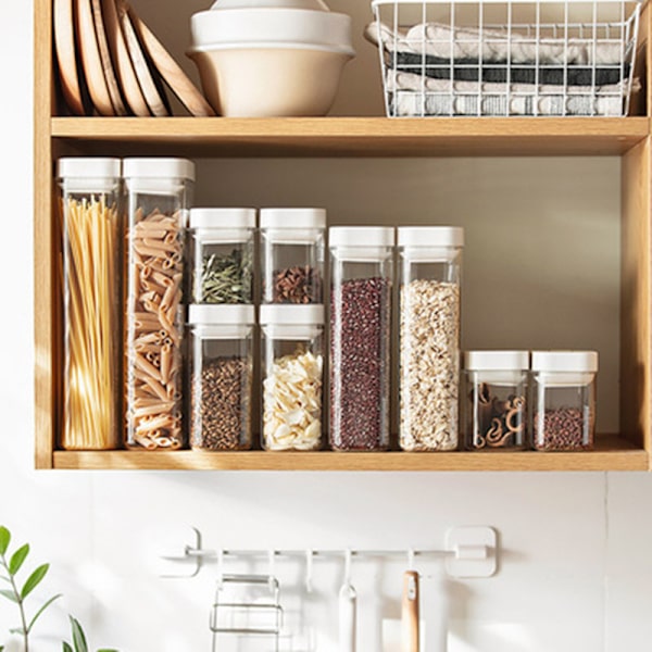 Spannmålsförvaringsbehållare, lufttäta matförvaringsbehållare i plast med lock, förvaringsburkar för att hålla pasta, ris, mjöl, hund, katt, djurfoder, kök