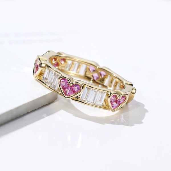 Dame Ring Peach Hjerte Rhinestones Smykker Hul Ud Kubisk Zirkonia Finger Ring Fødselsdag Gave US 9