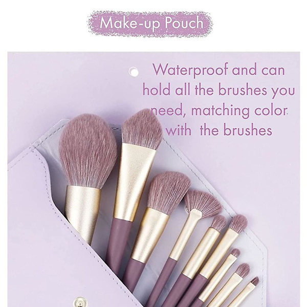 Makeup Brush Set Professionel og hverdagssminkebørste sæt, lys lilla syntetisk vegansk børste