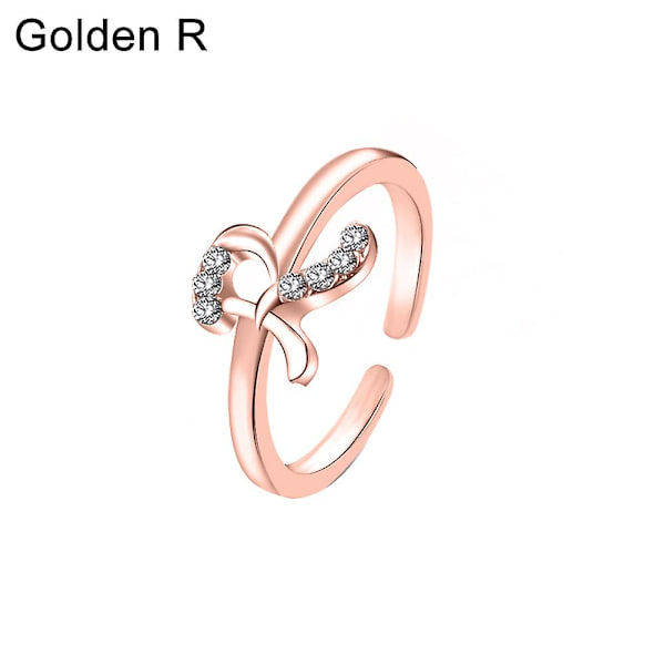 Muodin naiset yksinkertainen A-Z englanninkielinen aakkosten kirjain strassinen avoin sormus koru Rose Gold R