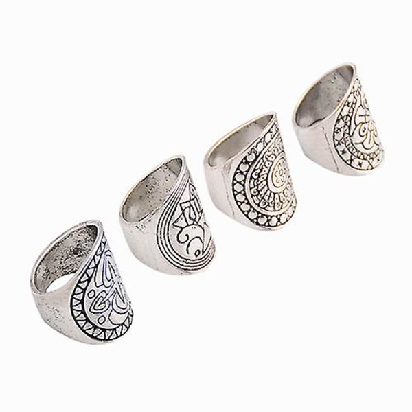 Nyt Bohemian Vintage Skåret Totem Etnisk Sølvbelagt Midi Ringsæt 4 stk