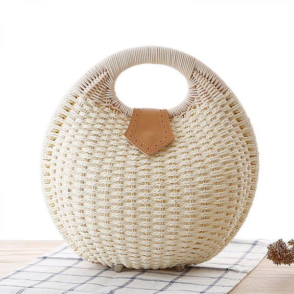 Sommer Strand Halm Taske Til Kvinder Lille Crossbody Top Håndtag Skulder Håndtaske Mini Håndvævet Rattan Clutch Pung A916-1122 White