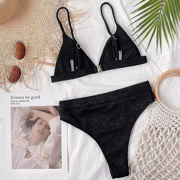 Dam Bikinisätt med Hög Midja Push Up, Baddräkt, Strandkläder Black S