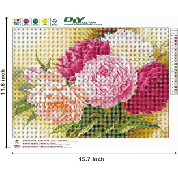 Gør-det-selv 5D Diamantmaleri efter nummer-sæt, 5D Diamantbroderisæt Fuld Bore Pæonblomster Rhinestones Korssting Kunst C