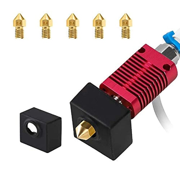 Mk8 Hot End Ekstruder Hot End Kit med 0,4 mm dyse*5 og silikonehus*1 til Ender 3 / Ender 3s / Ender 3 Pro 3d-printer