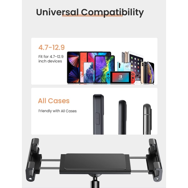 Tablettställ och justerbart stativ, hållare för surfplatta, iPad-ställ kompatibelt med tjockt case kompatibelt med (4,7"-13")