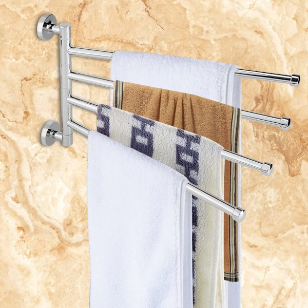 Håndkleholder, Håndkleholder, Svingbar Veggmontert Håndkleholder med 4 Svingbare Stenger for Hjem, Kjøkken, Bad