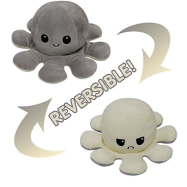 Kaksipuolinen käännettävä mustekalapehmolelu, eläinten nukke, lahja-1 A Gray beige