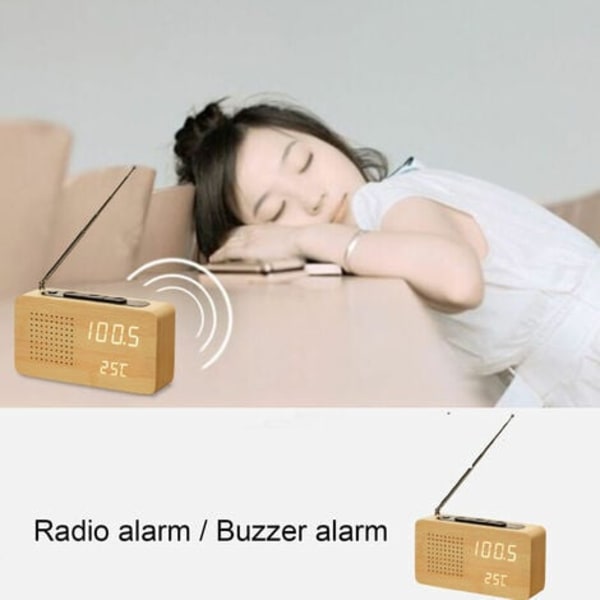 Retro monitoiminen puinen yöpöytäradio, hiljainen herätyskello laiskoille, luova lahja elektroninen kello (pisteytetty verkko