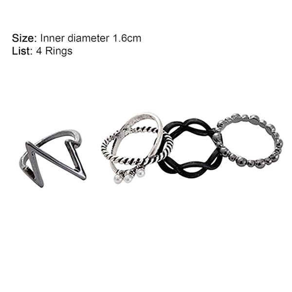 4 stk./sæt Ringe Rustfrit Holdbart 4 i 1 Kvinders Punk Mode Ringe Til Festival