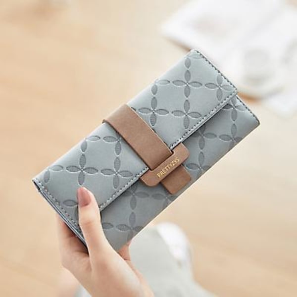 Damer PU-Läder Clutch Satchel Väska Plånbok Zippade Handledsrem Fodral A916-540 Blue