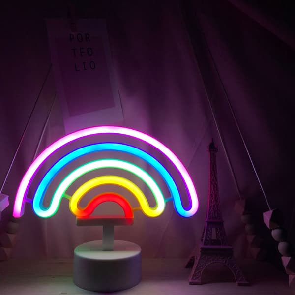 Avtakbar regnbue neonformet LED avtakbar basedekorasjon nattlys ins,